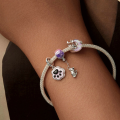 wholesale 925 Sterling Silver Cat Crescent Moon Charm Bead Pink Opal Butterfly Cubic Zirconia Bracelet-0-5