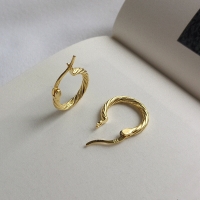 wholesale S925 Sterling Silver Women's Earrings With Circle, Thread, And Twist Design, Retro Style-E1736-Gold 925 Silver