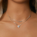 wholesale 925 Sterling Silver Layered Heart Cubic Zirconia Pendant Beaded Chain Necklace For Women-0-4