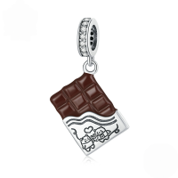 wholesale 925 Sterling Silver Brown Chocolate Bar Bear Couple Dangle Charm With Cubic Zirconia For Bracelet-undefined