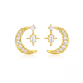 wholesale S925 Sterling Silver Star Moon Pearl Moonstone Zircon Inlaid Stud Earrings,-0-18