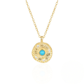 wholesale 925 Sterling Silver New Sunflower Inlaid Zircon Turquoise Collarbone Necklace, European And American French Style, Creative Temperament Ins Necklace-0-0