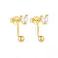 wholesale S925 Sterling Silver French Bicolor Marquise Crystal & Rhinestone Reversible Stud Earrings-0-5