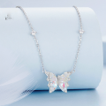 wholesale 925 Sterling Silver Butterfly Pendant Necklace With Pink Cubic Zirconia For Women-0-2