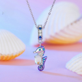 wholesale 925 Sterling Silver Moonstone Iridescent Seahorse Pendant Ocean-themed Charm Beads-0-1