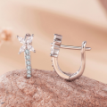 wholesale 925 Sterling Silver Flower Cubic Zirconia Huggie Hoop Earrings For Women-0-1