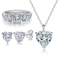 wholesale Sterling Silver 925 Three-Heart Necklace, Ring, Cubic Zirconia Earrings Set-0-4