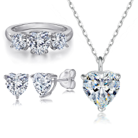 wholesale Sterling Silver 925 Three-Heart Necklace, Ring, Cubic Zirconia Earrings Set.-undefined