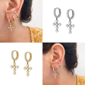 wholesale S925 Sterling Silver Zircon-studded Cross Ear Cuff,-0-1
