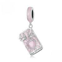wholesale Sterling Silver S925 Tarot Lovers Pendant, Pink Enamel Card Charm Bracelet-undefined