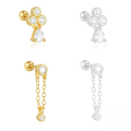 wholesale S925 Sterling Silver Zircon-studded Gold-plated Ball Threaded Ear Cuff With Chain Fringe-0-0