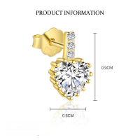 wholesale S925 Sterling Silver Heart With Flash Zircons Earrings, Women's Fashion Cross-border Wholesale-E4753-Gold/Single 925 Silver