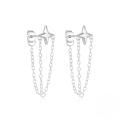 wholesale S925 Sterling Silver Classic Four-pointed Cross Meteor Tassel Ear Chain Earrings-0-4
