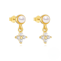 wholesale S925 Sterling Silver Fashionable Petal Zircon And Pearl Earrings, Korean Style Minimalist Studs-0-8