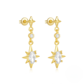 wholesale S925 Sterling Silver Four-pointed Star Octagonal Star Zircon Accent Women's Earrings With Teardrop Pearl-0-8