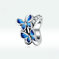wholesale Sterling Silver S925 Flying Butterfly Beaded Bracelet Blue Enamel Insect Beads-0-1