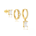 wholesale S925 Sterling Silver Geometric Earring Set With Zircons, Three-piece Stud And Hoop Collection For Women-0-0