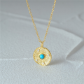 wholesale 925 Sterling Silver New Sunflower Inlaid Zircon Turquoise Collarbone Necklace, European And American French Style, Creative Temperament Ins Necklace-0-2