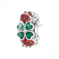 wholesale Lucky Four-Leaf Clover Ladybug Silicone Beads S925 Silver Zircon Spacer Beads-0-4