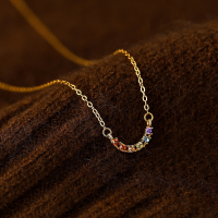 wholesale S925 Sterling Silver Minimalist Single-row Zircon Pendant Necklace For Women, Elegant And Versatile-A3981-Gold 925 Silver