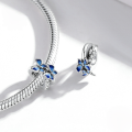 wholesale Sterling Silver S925 Flying Butterfly Beaded Bracelet Blue Enamel Insect Beads-0-2