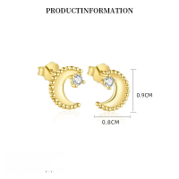 wholesale S925 Sterling Silver Shining Star And Moon Earrings, French Retro Small Design, Luxurious Advanced Sense-YE0219_Gold color_Different edges_With small flower ear cap 925 silver