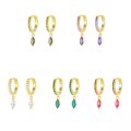 wholesale S925 Sterling Silver Colored Marquise Stud Earrings With Zircon Accents, Modern Minimalist-0-0