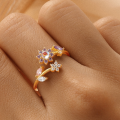 wholesale S925 Sterling Silver Floral Love Open Ring With Zircon And Opal, Korean Style Luxury Ins Small Trendy Index Finger Ring-0-2