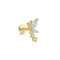 wholesale S925 Sterling Silver, 16g Flat Thread, Marquise Multi-zircon Dragonfly Stud Earrings-0-5
