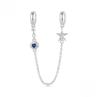 wholesale Metal: Ocean starfish silicone safety chain bracelet with S925 sterling silver platinum-plated beads-undefined