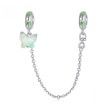 wholesale 925 Sterling Silver Green Clover Opal Butterfly Dangle Bracelet Charm For Women-0-0
