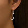 wholesale S925 Sterling Silver Star And Moon Tassel Earrings With Inlaid Zircons, Korean Style Hot-selling Bright Silver Earrings-0-1