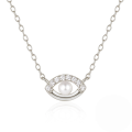 wholesale 925 Silver New Creative Angel Eye Pendant Necklace With Pearl Eyes And Inlaid Zircons-0-4