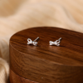 wholesale S925 Sterling Silver Bow Ear Studs Women Ins Minimalist Style Micro Inlaid Simple Fashion Ear Piercing Student Earrings Wholesale-0-3