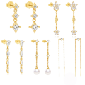 wholesale S925 Sterling Silver Exquisite Flower Tassel Chain Earrings With Korean-style Small Zircon And Pearl Accents-0-0