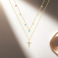 wholesale S925 Sterling Silver Dopamine Color Zircon Cross Necklace For Women,-0-1