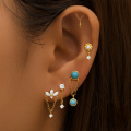 wholesale S925 Sterling Silver Rhinestone Piercing Thread Ear Cuff With Fringe Chain, Turquoise Heart-0-2
