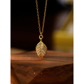wholesale S925 Sterling Silver Golden Branch Jade Leaf Luxury Necklace Women Small Solid 3d Leaf Zircon Choker Autumn Winter Sweater Chain-0-1