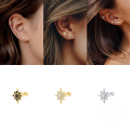 wholesale S925 Sterling Silver Single Octagonal Star Threaded Ear Stud, Cross-border Hot-selling Fashion Minimalist Zircon Threaded Earrings For Women-0-2