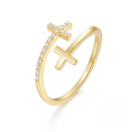 wholesale S925 Sterling Silver Zirconia Double-layer Cross Ring, Korean Style High-end Joint Ring With Simple Zircon Accent-0-0