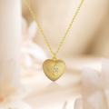 wholesale S925 Gold-plated Antique Brushed Heart Pendant Necklace For Women, Double-sided Inlaid Retro Luxury Choker-0-1