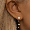 wholesale S925 Sterling Silver Zircon-encrusted Cross Ear Hangers With Eight-pointed Star, Tassel, And Sphere Drop Earrings-0-1
