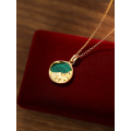 wholesale S925 Sterling Silver Geometric Necklace With Earth Lava Malachite Pendant For Women-0-1