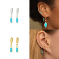wholesale S925 Sterling Silver Ins Turquoise Marquise Hoop Earrings With Zircon Accents,-0-3