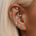 wholesale S925 Sterling Silver Natural Geometric Green Chrysoprase Gemstone Fringe Flat Threaded Ear Cartilage Stud-0-2