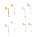 wholesale S925 Sterling Silver Rhinestone Pearl Fringe Earrings, Minimalist Korean Style Ins Ear Wires-0-0