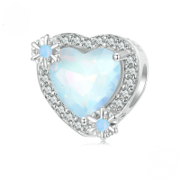 wholesale 925 Sterling Silver Heart Opal Charm Cubic Zirconia Daisy Flower Bead For Bracelet-undefined