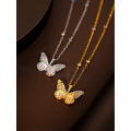wholesale S925 Sterling Silver Retro Colorful Zircon Butterfly Necklace For Women, Cross-border Niche Luxury-0-3