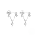 wholesale S925 Sterling Silver Four-pointed Star Octagonal Star Zircon Accent Women's Earrings With Teardrop Pearl-0-5