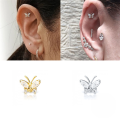 wholesale 925 Sterling Silver Single Butterfly Stud Earring With Zircon Piercing Cartilage, Trendy Ins Style-0-2